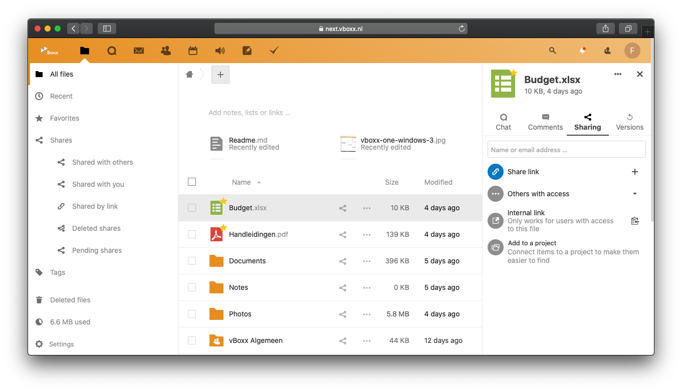 access your files via web interface with vBoxxCloud